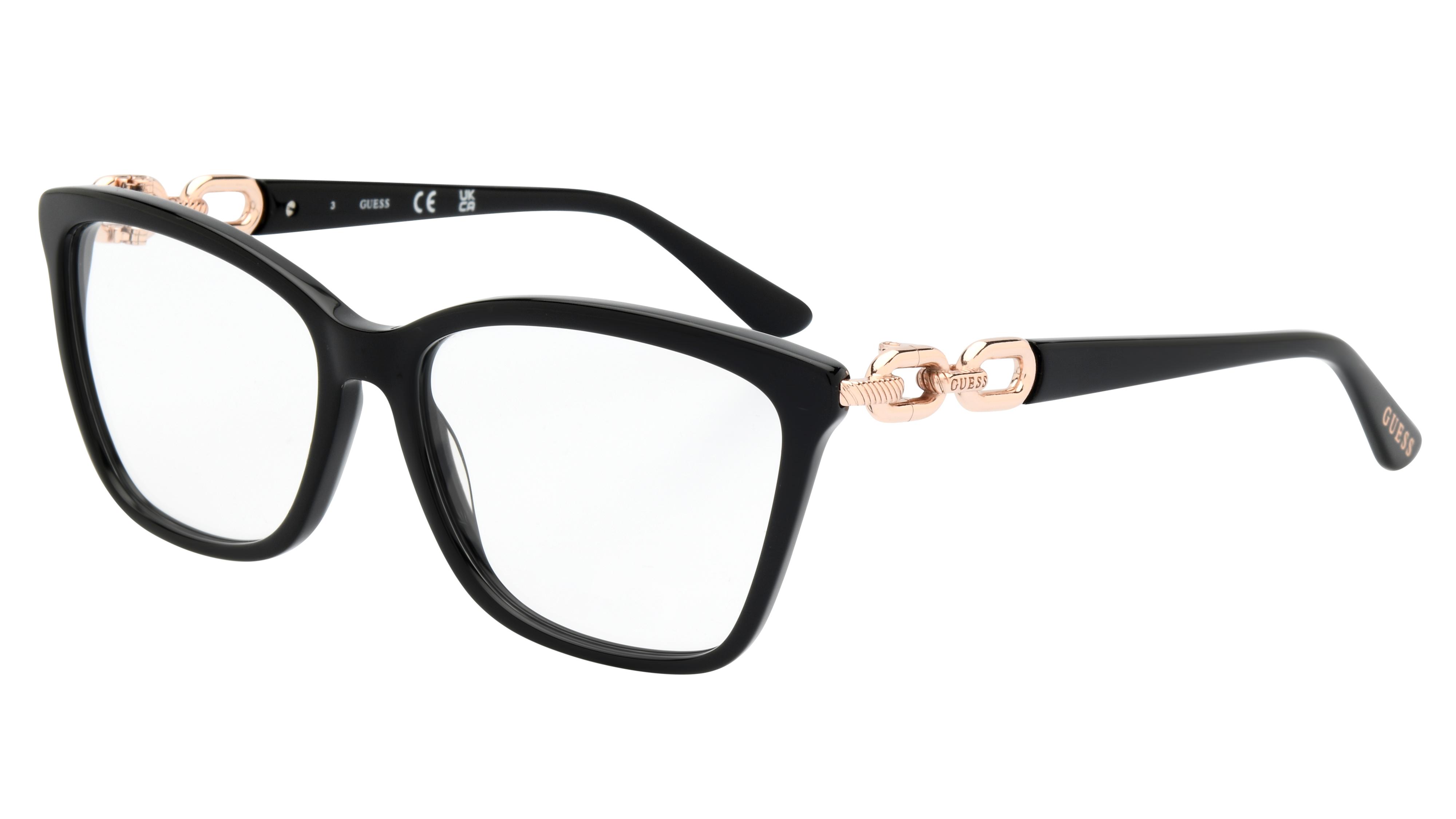 Lunettes de vue Guess Femme Noir Rectangle Gu50181 Trois-Quart